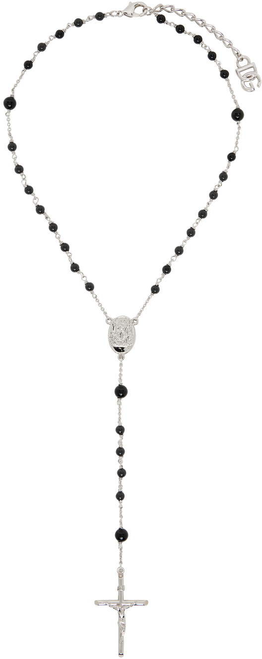 Dolce & Gabbana Rosary Cross-pendant Necklace In Silver