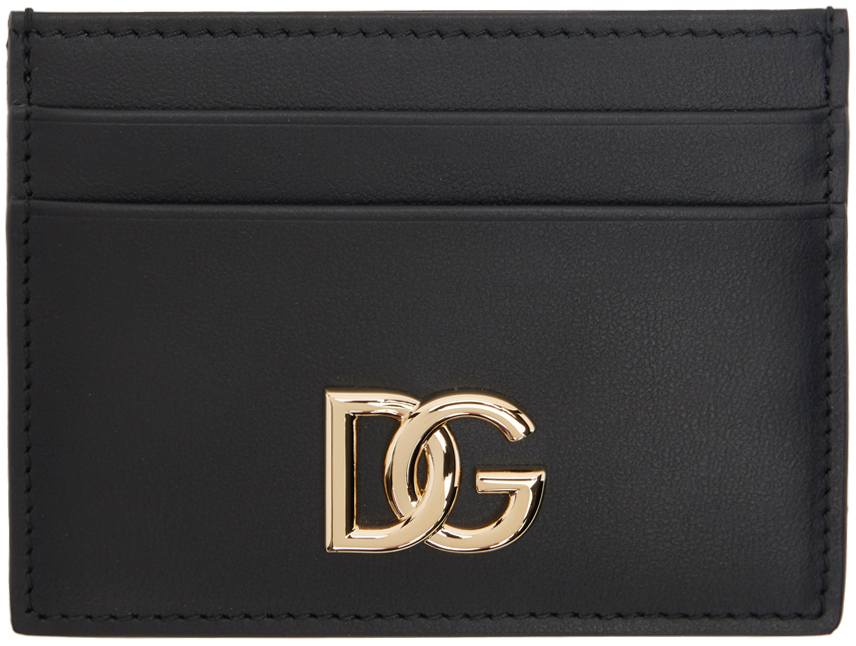 Dolce & Gabbana Black Calfskin 'dg' Logo Card Holder In 80999 Nero