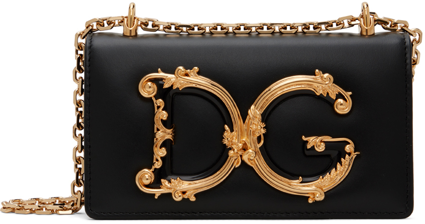Dolce & Gabbana Black Calfskin Phone Bag In 80999 Nero