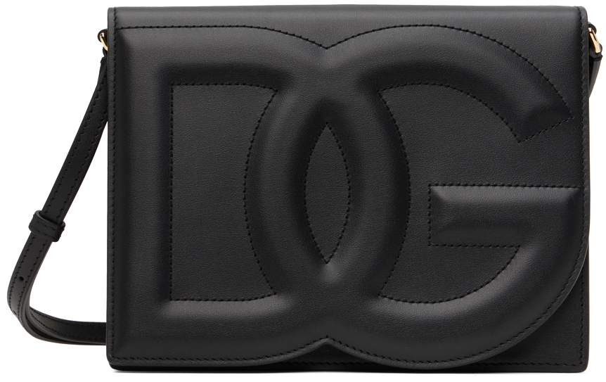 Shop Dolce & Gabbana Black Calfskin 'dg' Logo Crossbody Bag In 80999 Nero