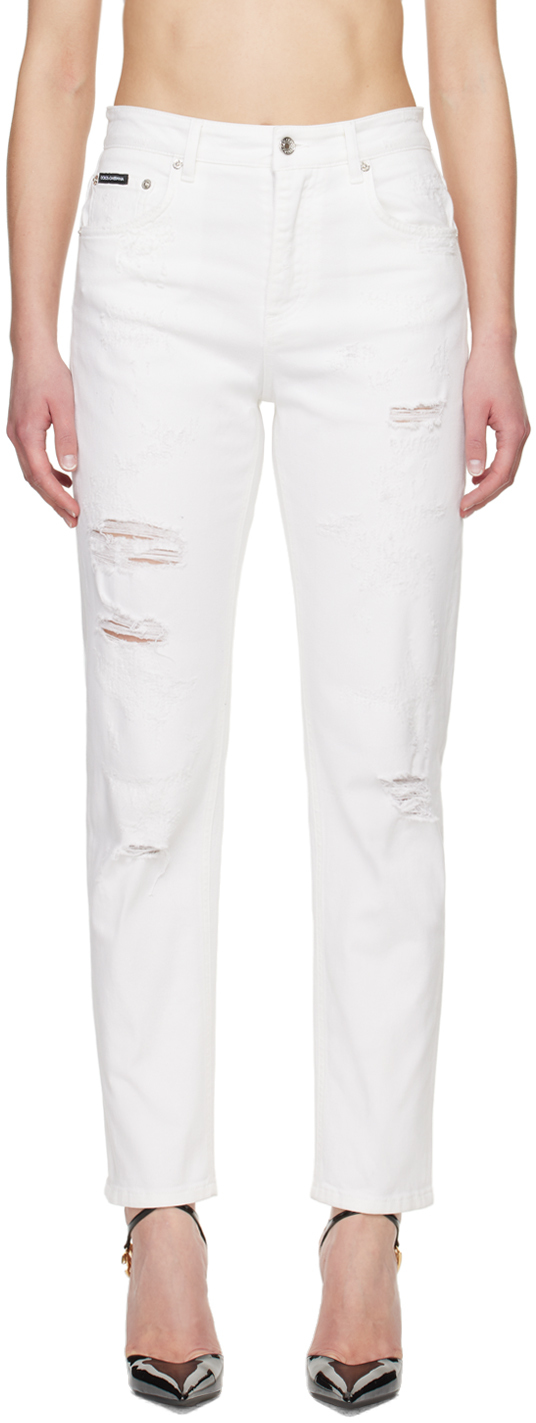 Shop Dolce & Gabbana White Distressed Jeans In S9001 Variante