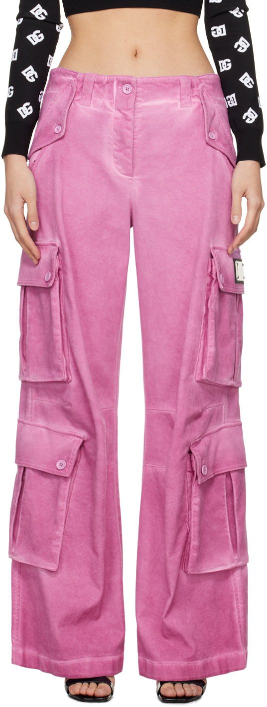 Shop Dolce & Gabbana Pink Garment-dyed Cargo Pants In F6747 Fucsia Medio