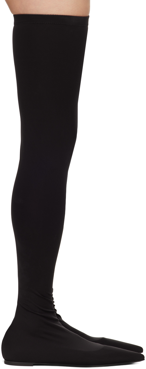 Black Stretch Jersey Thigh-High Boots