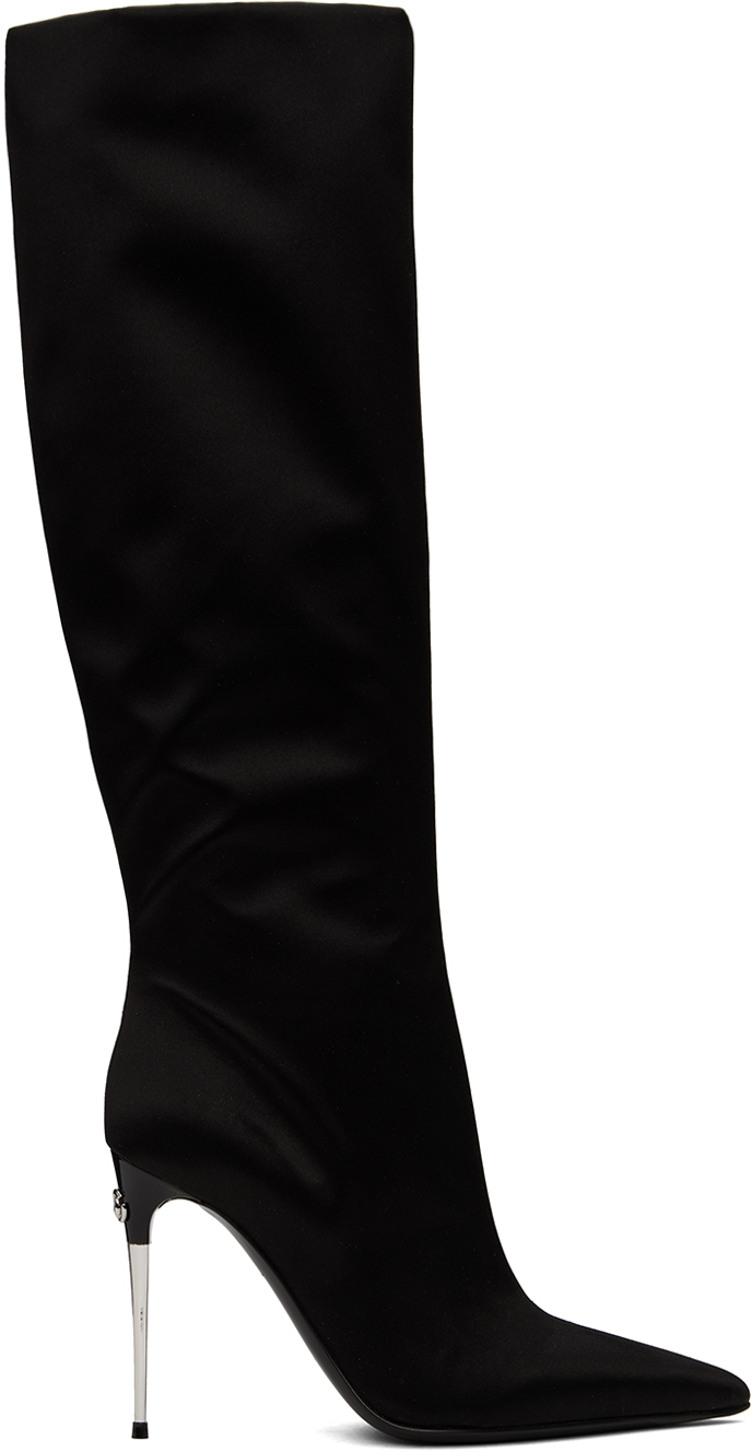 Shop Dolce & Gabbana Black Satin Tall Boots In 80999 Nero