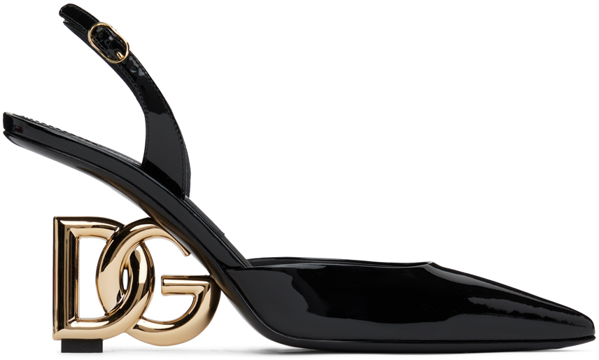 Shop Dolce & Gabbana Black Patent Leather Slingback Heels In 80999 Nero