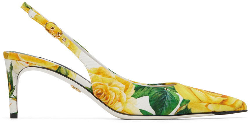 Shop Dolce & Gabbana Yellow Slingback Heels In Ha3vo Yellow Roses