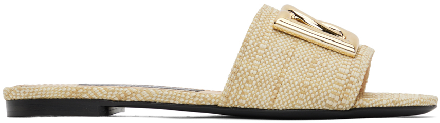 Shop Dolce & Gabbana Beige Raffia Sandals In 80738 Sabbia 3