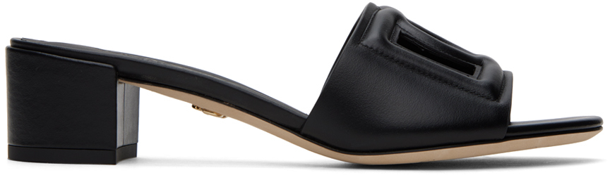Black Calfskin DG Logo Heeled Sandals
