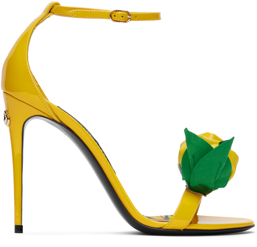 Yellow Vernice & Ricamo Fiore Sandals