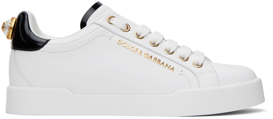 White Nappa Calfskin Portofino Lettering Sneakers