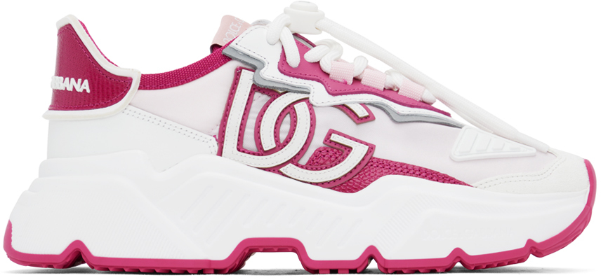 Shop Dolce & Gabbana Pink & White Mixed-materials Daymaster Sneakers In 8b913 Bianco/rosa