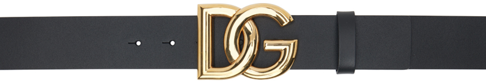 Dolce & Gabbana Black Crossover Logo Belt In Nero/oro