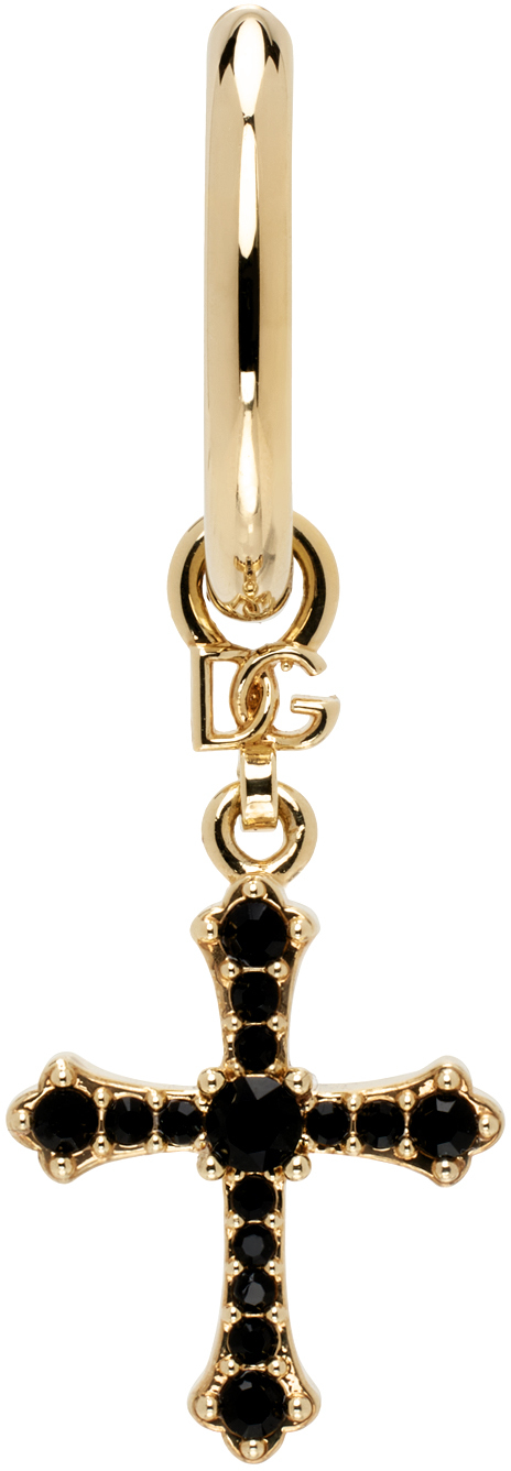 Dolce & Gabbana Gold & Black Cross Single Earring In Oro