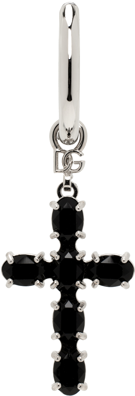 Dolce & Gabbana Silver & Black Creole Single Earring