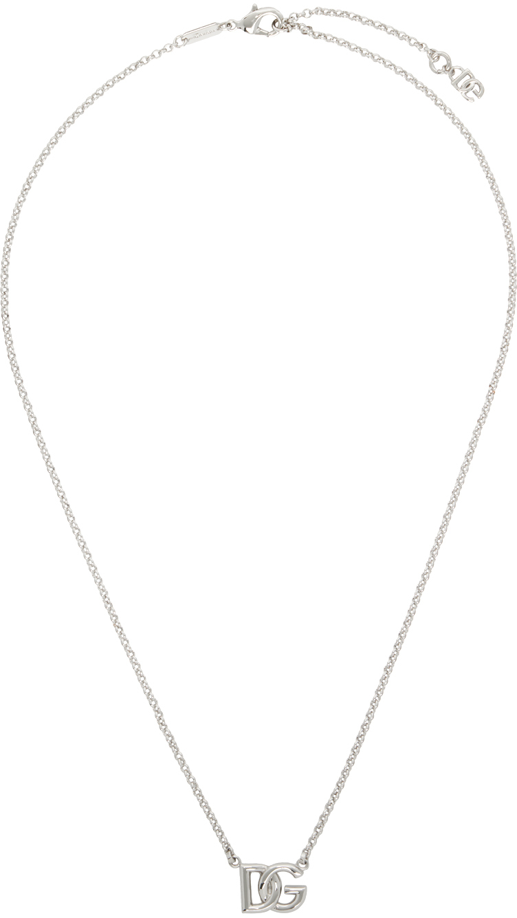 Shop Dolce & Gabbana Silver Dg Logo Necklace In Argento/palladio