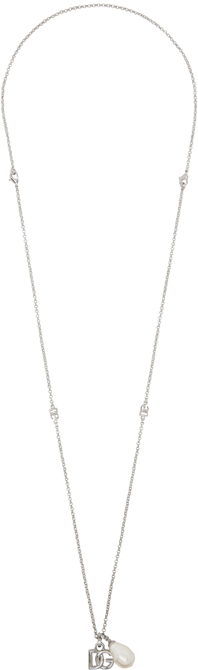 Shop Dolce & Gabbana Silver Teardrop Necklace In Argento/palladio
