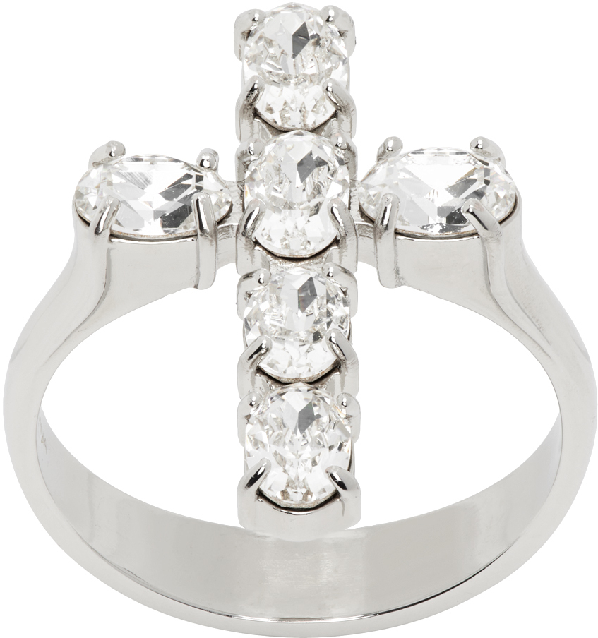 Dolce & Gabbana Silver Cross Ring In Crystal