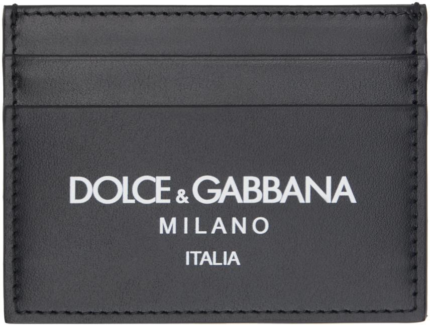 Dolce & Gabbana Black Calfskin Logo Card Holder In Dg Milano Italia
