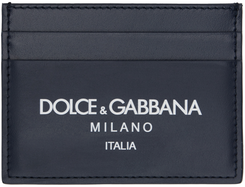 Shop Dolce & Gabbana Navy Calfskin Logo Card Holder In Dg Mi Italia F.blu