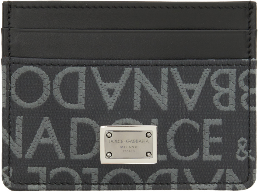 Dolce & Gabbana Black Coated Jacquard Card Holder In Nero/grigio