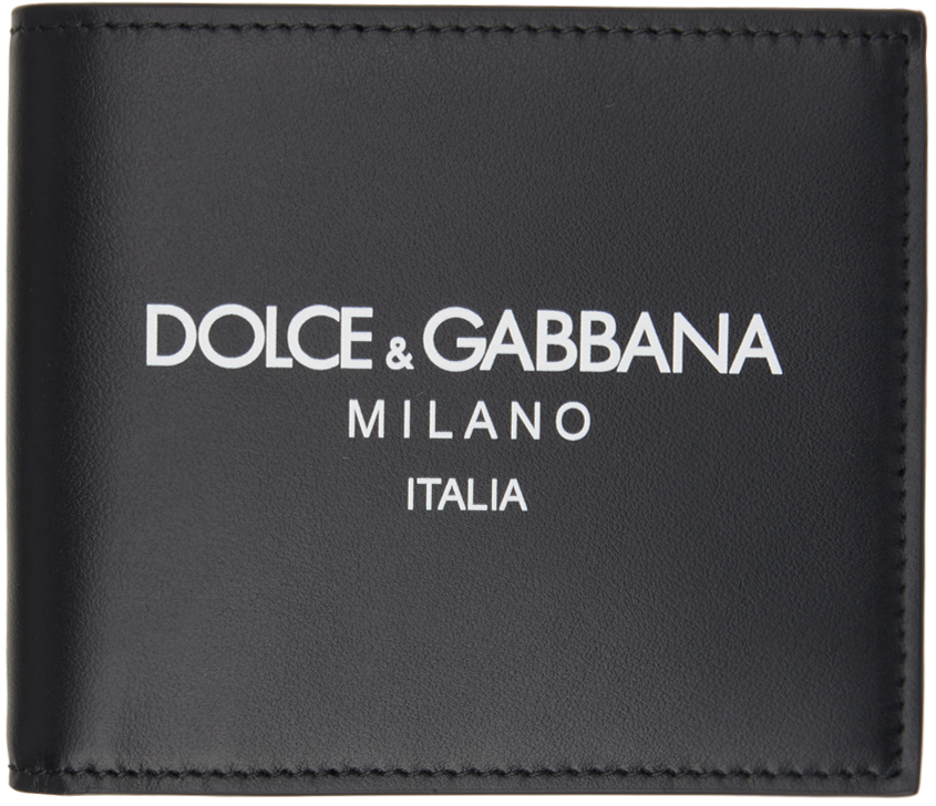 Dolce & Gabbana Black Calfskin Logo Wallet In Dg Milano Italia