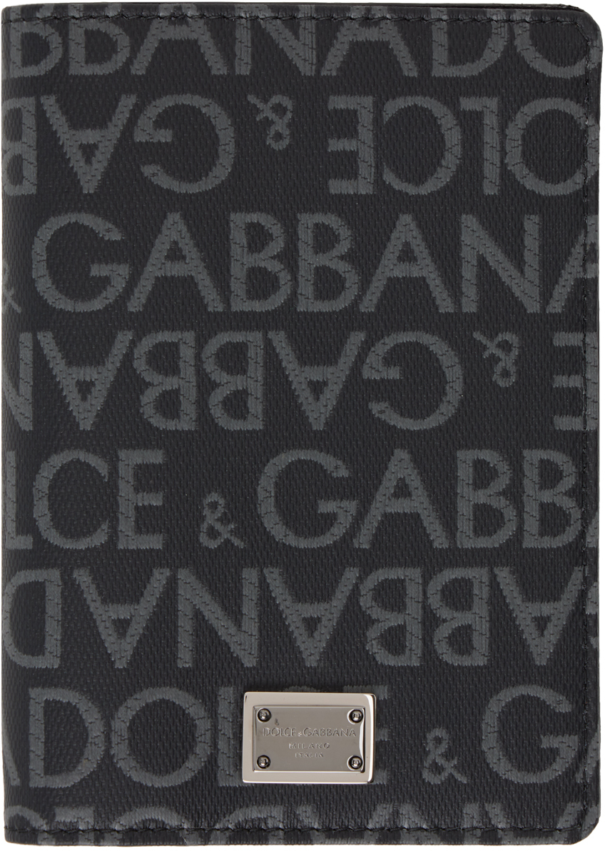 Dolce & Gabbana Gray Coated Jacquard Passport Holder In Brown