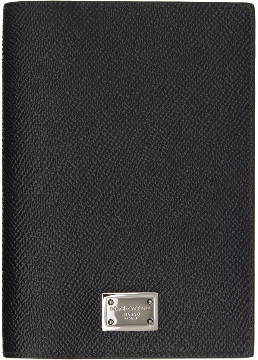 Shop Dolce & Gabbana Black Calfskin Logo Tag Passport Holder In Nero