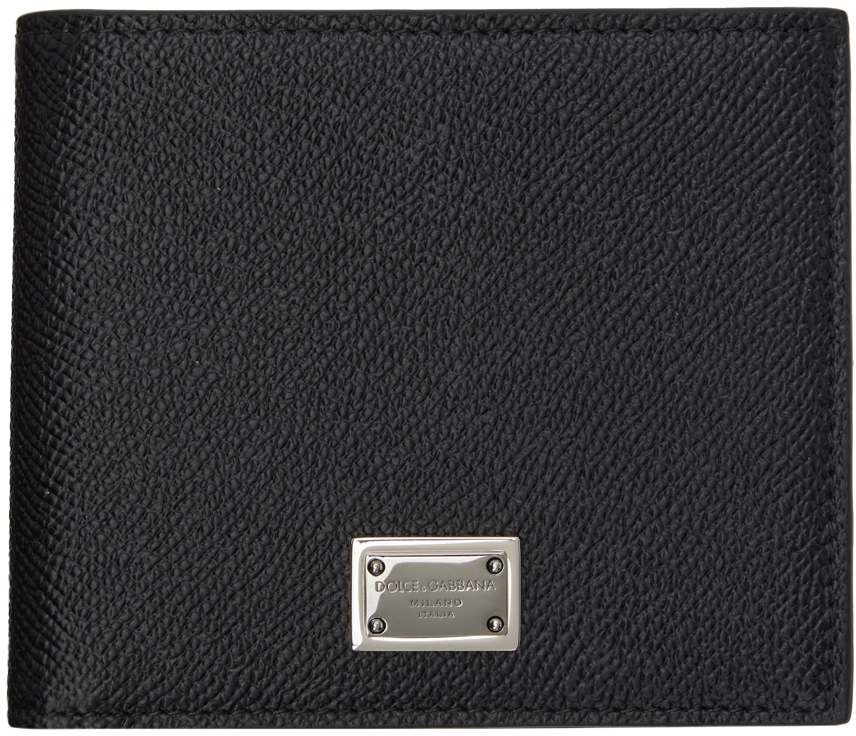 Shop Dolce & Gabbana Black Calfskin Bifold Logo Tag Wallet In Nero