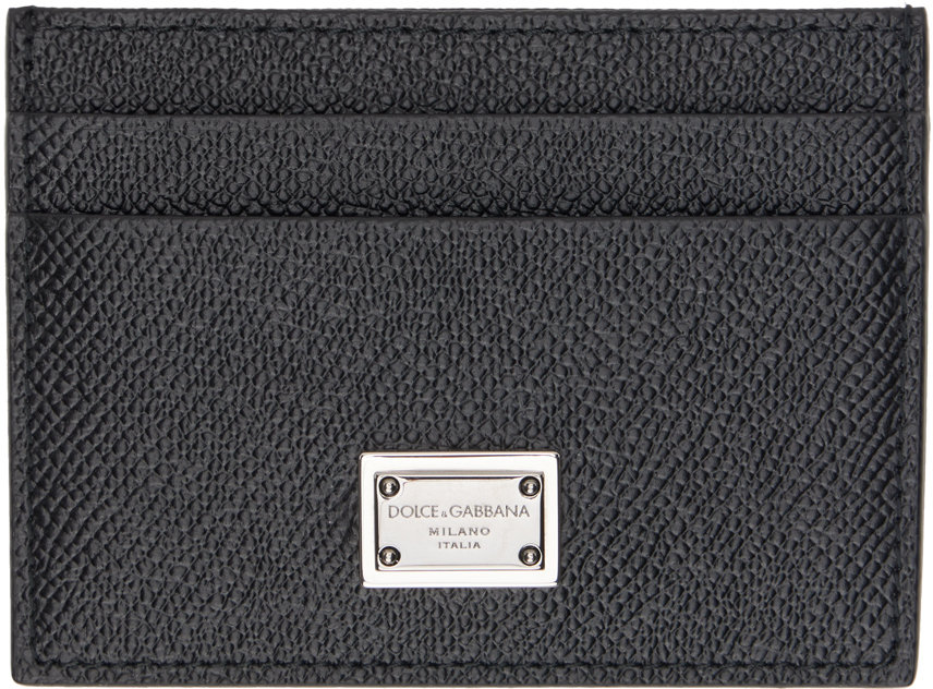 Dolce & Gabbana Black Calfskin Branded Plate Card Holder In Nero