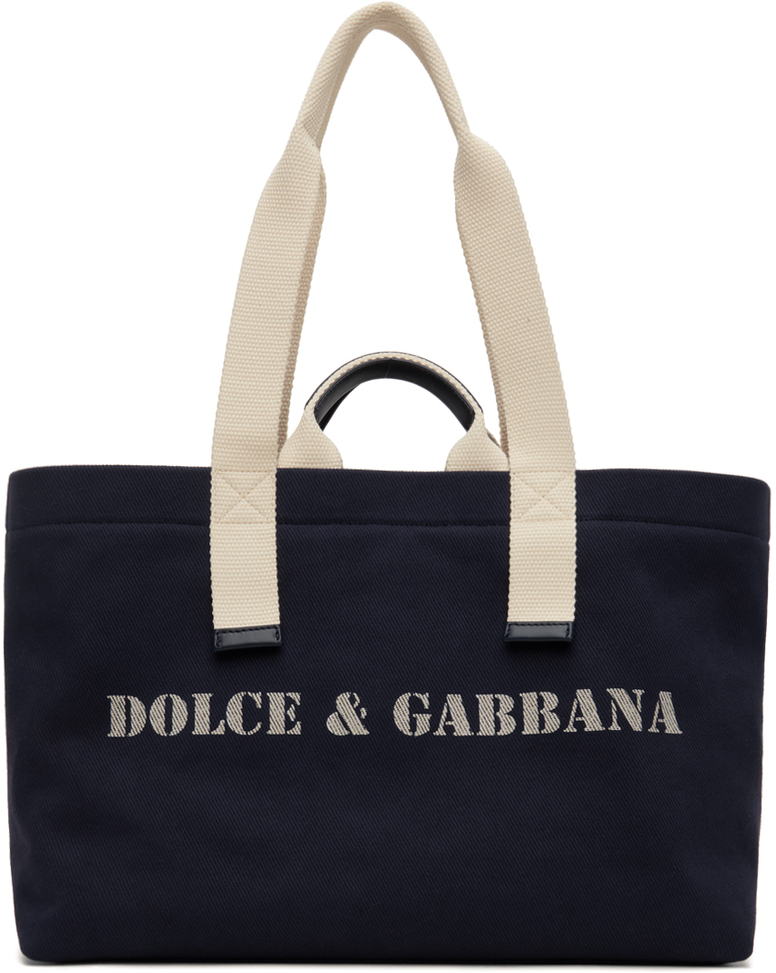 Dolce & Gabbana Navy Printed Drill Holdall Tote In Blue