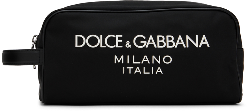 Dolce & Gabbana Black Rubberized Logo Pouch In Nero/nero