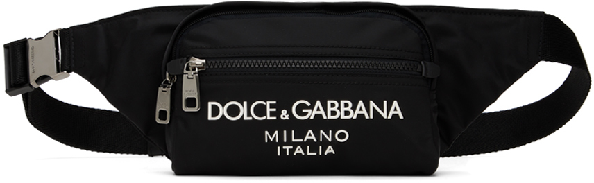 Shop Dolce & Gabbana Black Small Rubberized Logo Belt Bag In Nero/nero