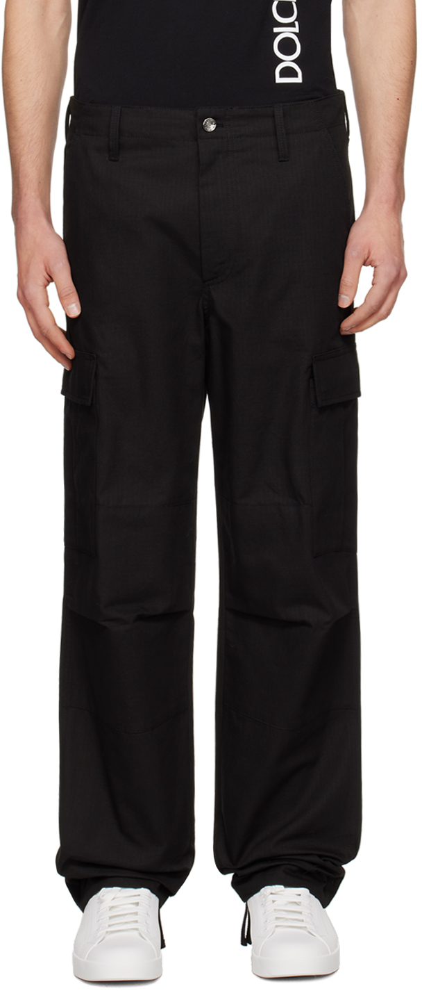Dolce & Gabbana Straight-leg Cotton Cargo Trousers In Black