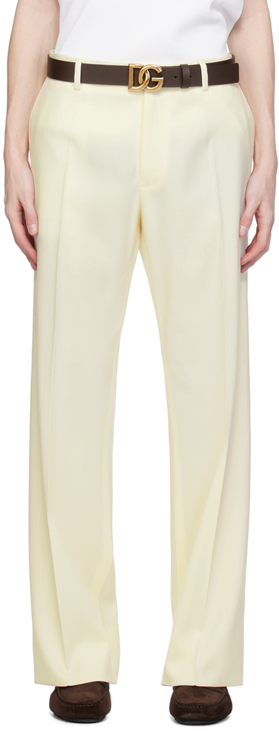 Shop Dolce & Gabbana Off-white Straight-leg Trousers In Bianco Naturale