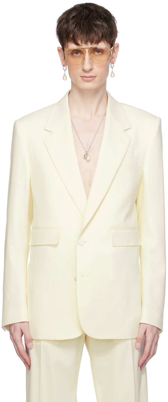 Shop Dolce & Gabbana Off-white Single-breasted Blazer In Bianco Naturale