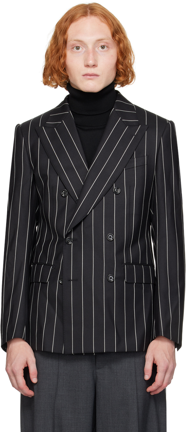 Shop Dolce & Gabbana Black Pinstripe Double-breasted Blazer In Rigato