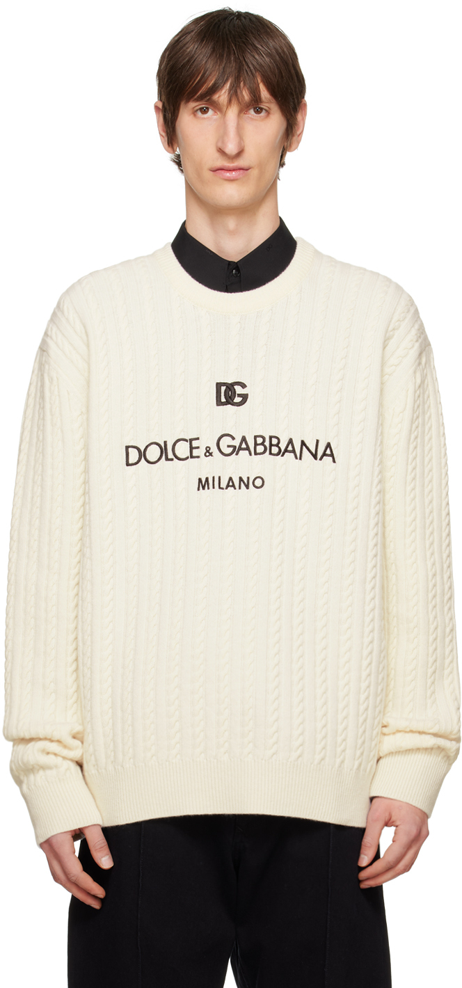 Shop Dolce & Gabbana Off-white Girocollo Sweater In Bianco Ottico