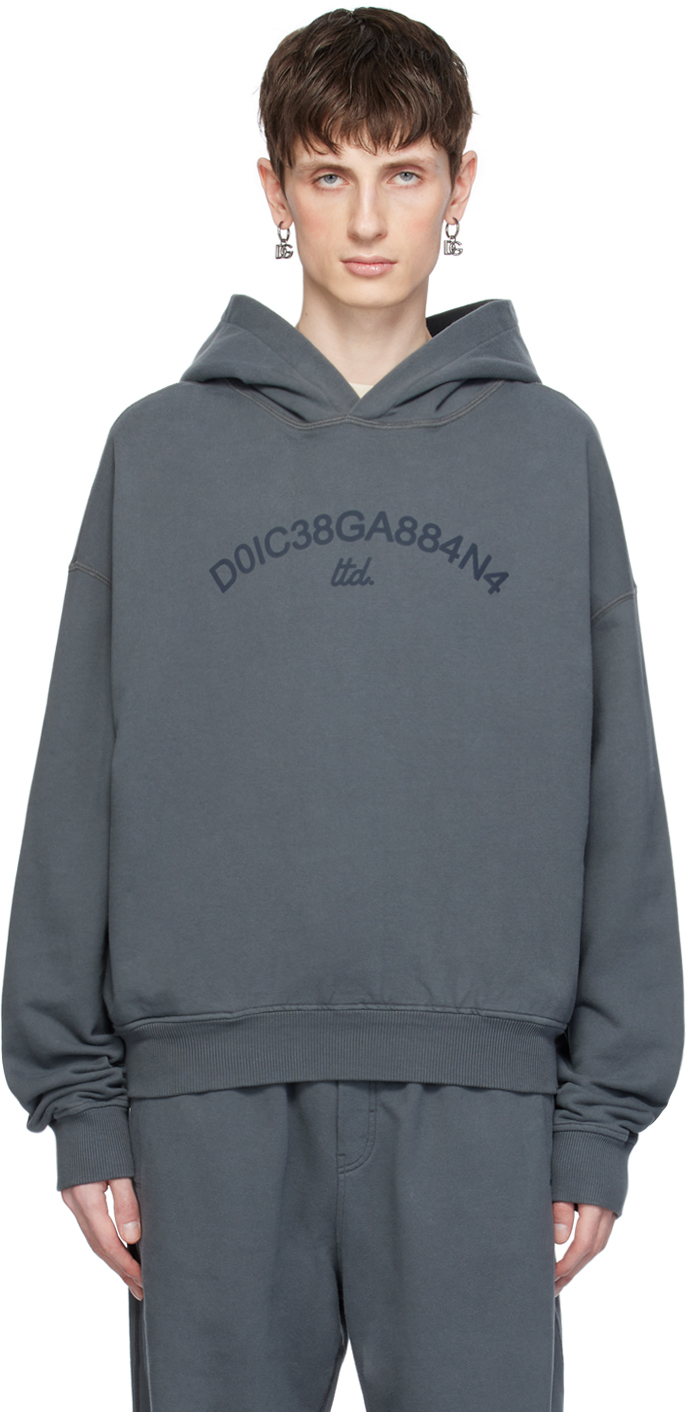 Shop Dolce & Gabbana Gray Cropped Hoodie In Grigio