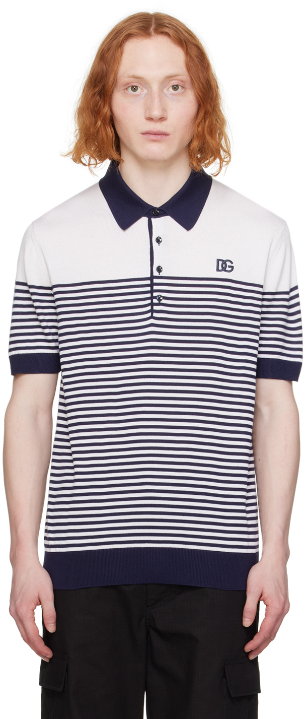 Off-White & Navy Striped Polo