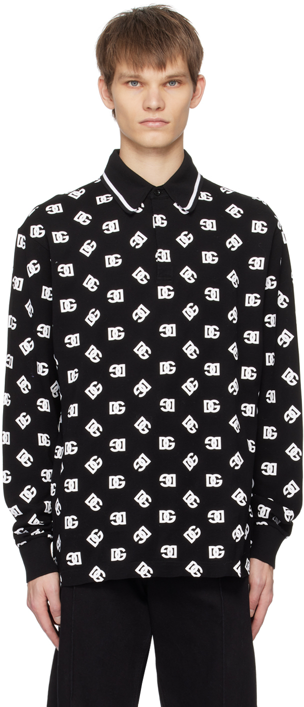 DS Regina Black Color Block Long Sleeve Polo
