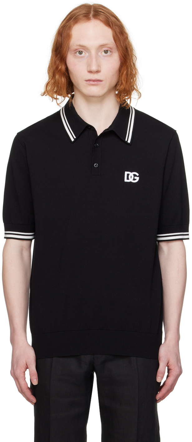 Dolce & Gabbana Logo-embroidered Stripe-detail Polo Shirt In Black