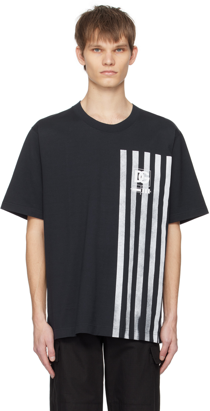 Dolce & Gabbana Black Graphic T-shirt In Blu Scurissimo 1