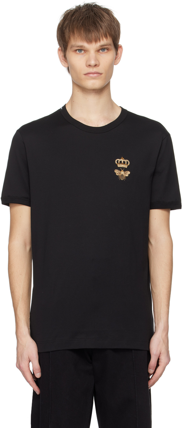 Shop Dolce & Gabbana Black Embroidered T-shirt