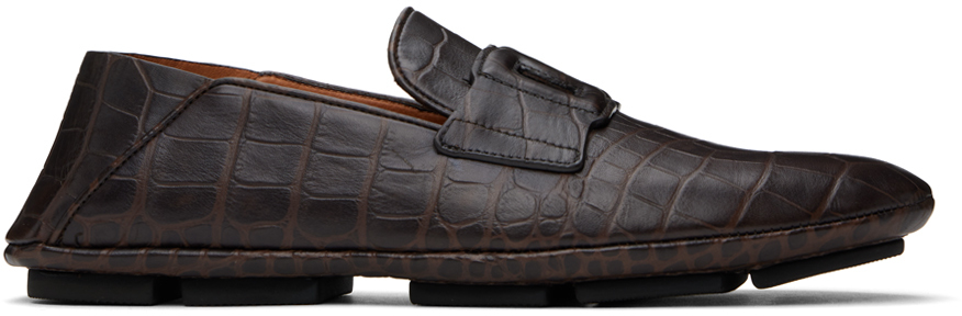 Shop Dolce & Gabbana Brown Calfskin Driver Loafers In 81300 Testa Di Moro