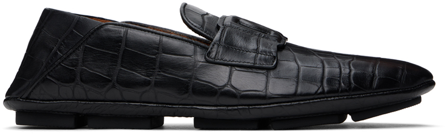 Shop Dolce & Gabbana Black Calfskin Driver Loafers In 80999 Nero