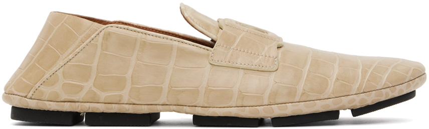 Dolce & Gabbana Beige Crocodile-print Driver Loafers In Sabbia Chiaro