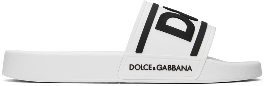 Shop Dolce & Gabbana White Beachwear Slides In 89697 Bianco/nero