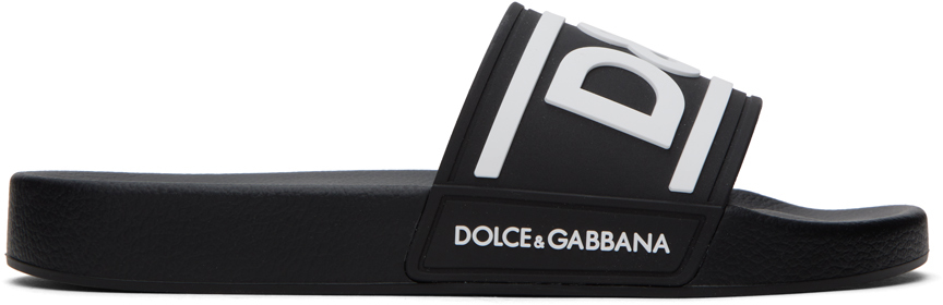 Dolce & Gabbana Black Beachwear Slides In Nero Bianco (black)