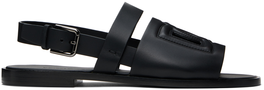 Shop Dolce & Gabbana Black Calfskin Sandals In 80999 Nero