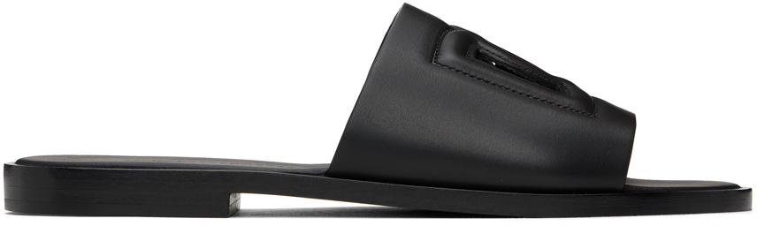 Shop Dolce & Gabbana Black Leather Slides In 80999 Nero